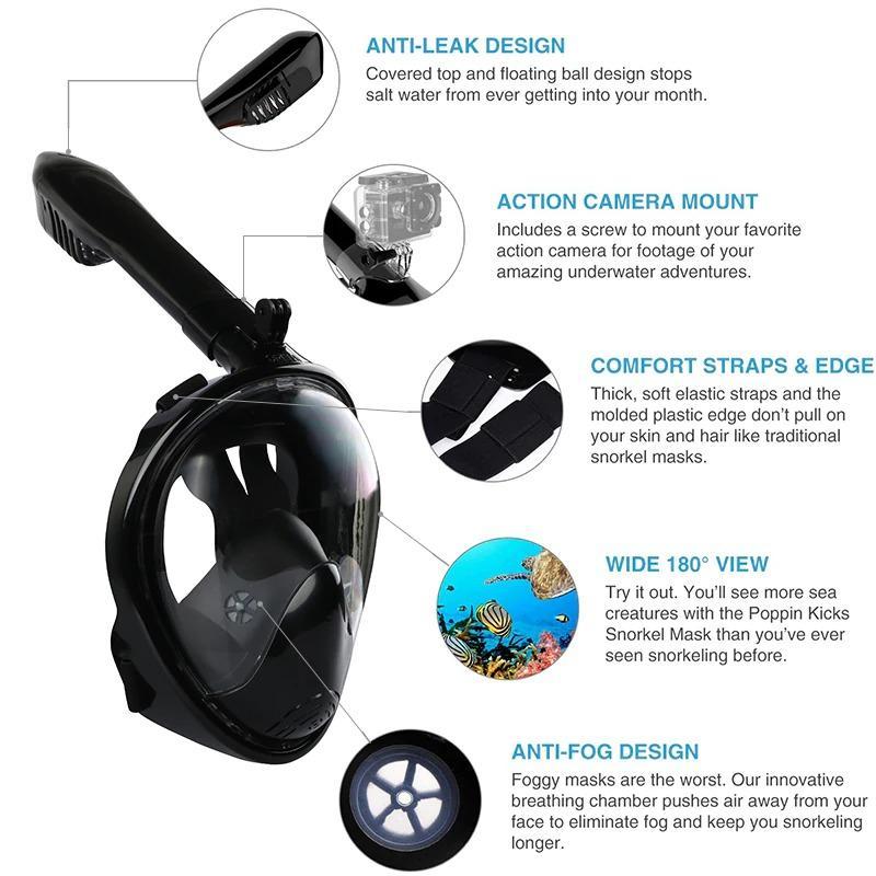 Full Face Snorkel Mask with Anti Fog Dual Breathing and 180° Panoramic View All Vera Mart