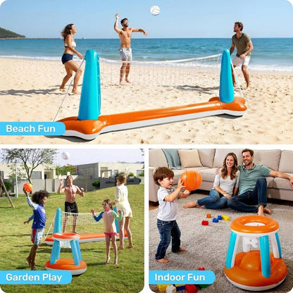 Pool Volleyball and Basketball Net with Fillable Anchor Bags, Complete Game Set