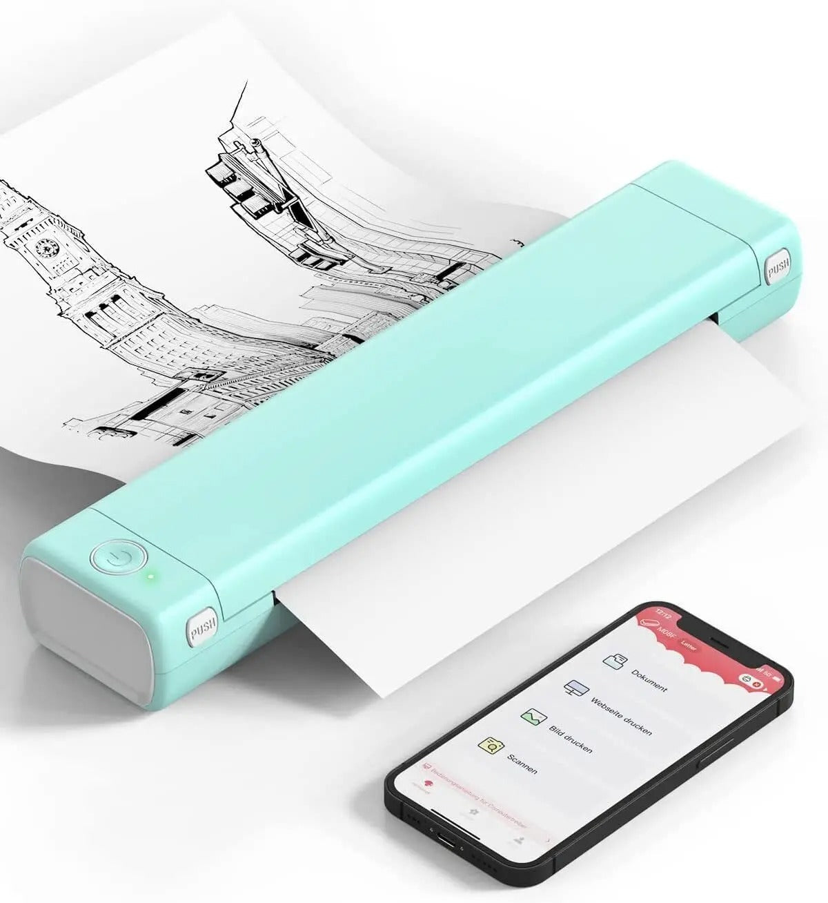 Portable Thermal Printer with Wireless Connectivity and A4 Paper Support