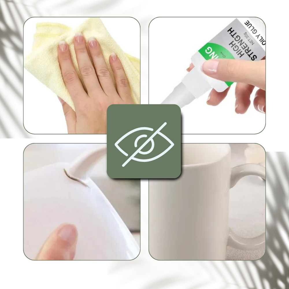 Instant Bond Adhesive for Ceramics, Glass, and Metal with Clear Transparent Finish