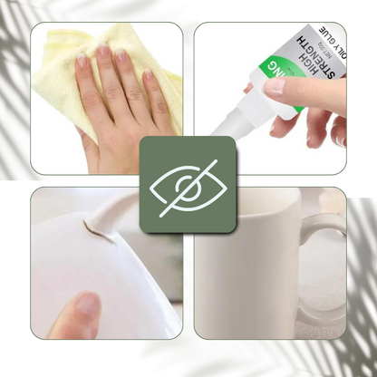 Instant Bond Adhesive for Ceramics, Glass, and Metal with Clear Transparent Finish