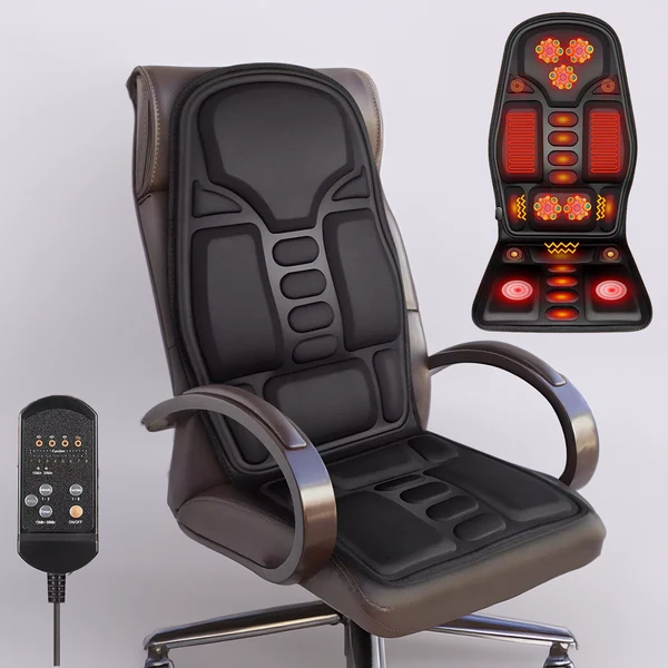 Vibrating Massage Cushion with Heat and Dual Power, 8 Motors for Back and Thigh