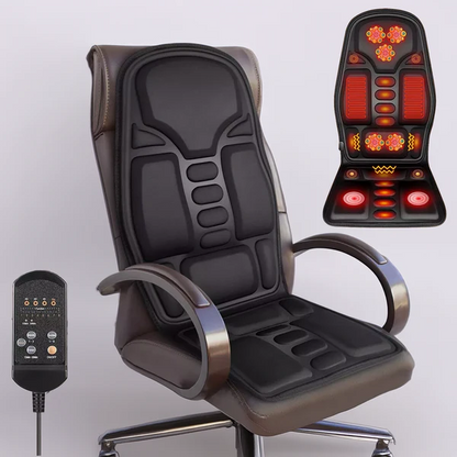 Vibrating Massage Cushion with Heat and Dual Power, 8 Motors for Back and Thigh