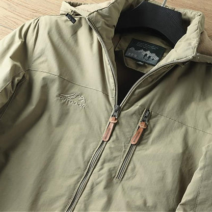 Windproof Hooded Jacket with Insulated Lining and Drawstring Hood, Two Zip Pockets