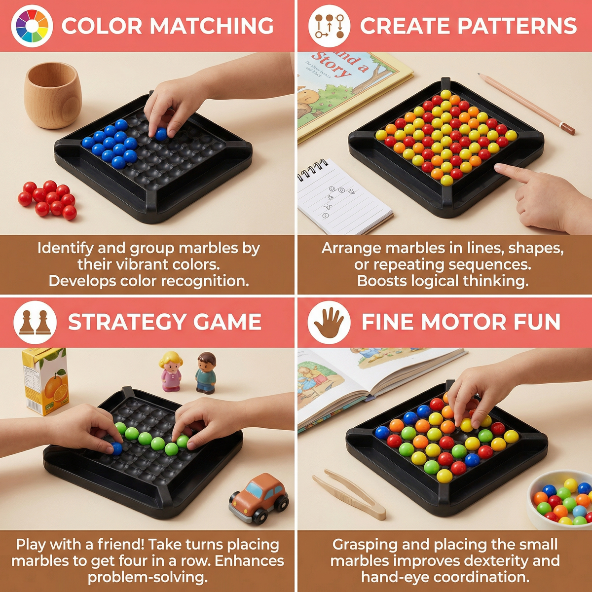 Marble Puzzle with Color Pattern Matching and Logic Training