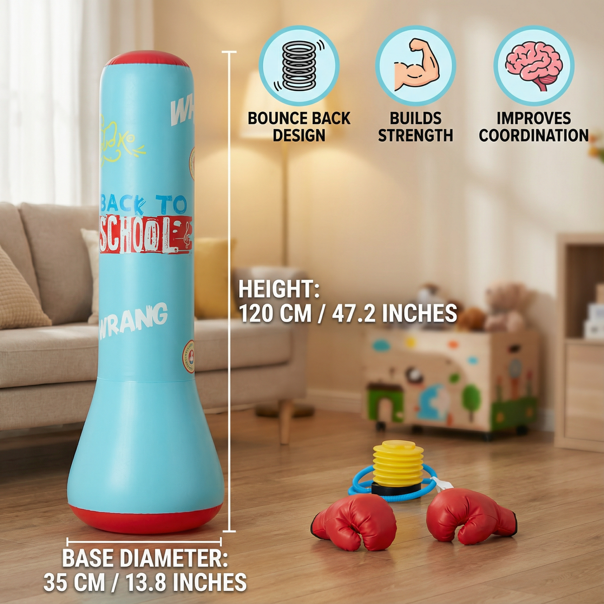 Inflatable Punching Bag for Kids with Water-Filled Base and Self-Righting Action