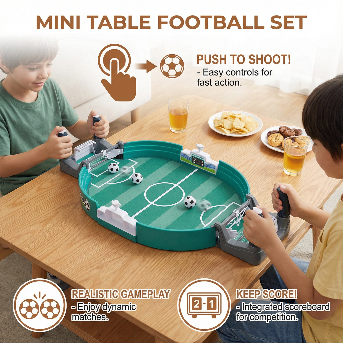 Tabletop Football Game with Sliding Rod Controls and Built-in Scoreboard