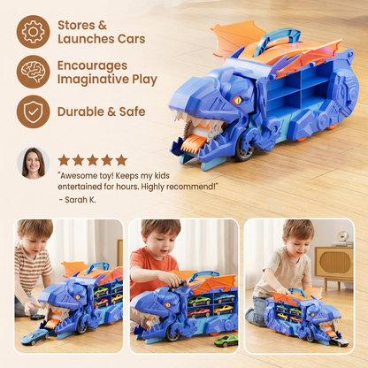 Transforming Dinosaur Truck with Car Slide Track and LED Lights