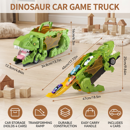 Transforming Dinosaur Truck with Car Slide Track and LED Lights