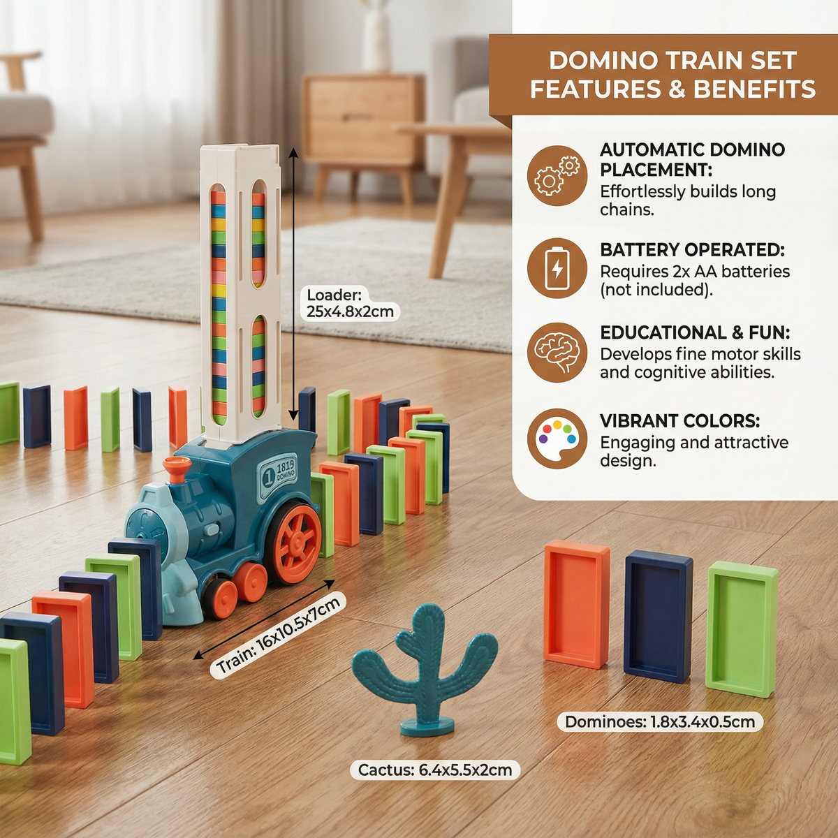 Automatic Domino Train with 80 Colorful Pieces and Battery Motor
