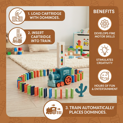 Automatic Domino Train with 80 Colorful Pieces and Battery Motor