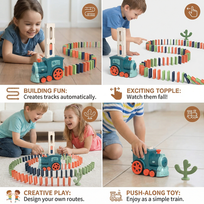 Automatic Domino Train with 80 Colorful Pieces and Battery Motor