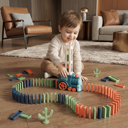 Automatic Domino Train with 80 Colorful Pieces and Battery Motor