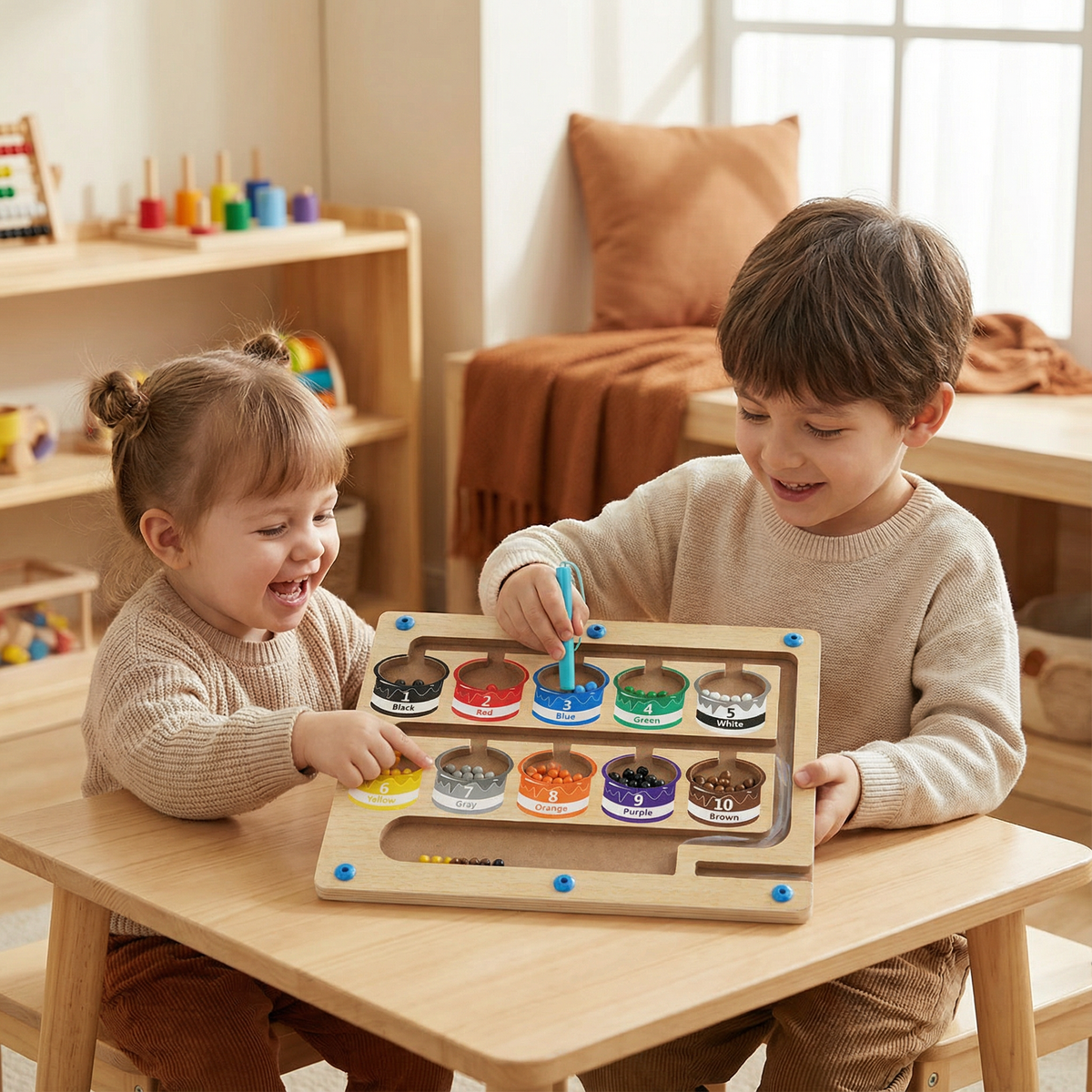 Magnetic Bead Maze Board with Color Sorting and Numbered Counting Sections
