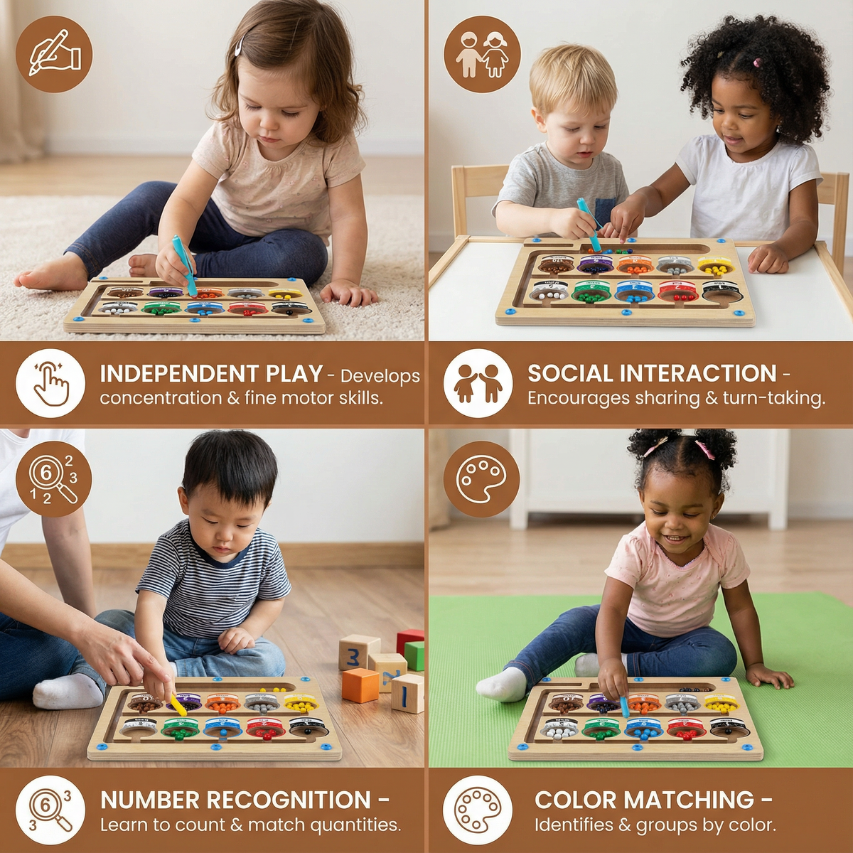 Magnetic Bead Maze Board with Color Sorting and Numbered Counting Sections