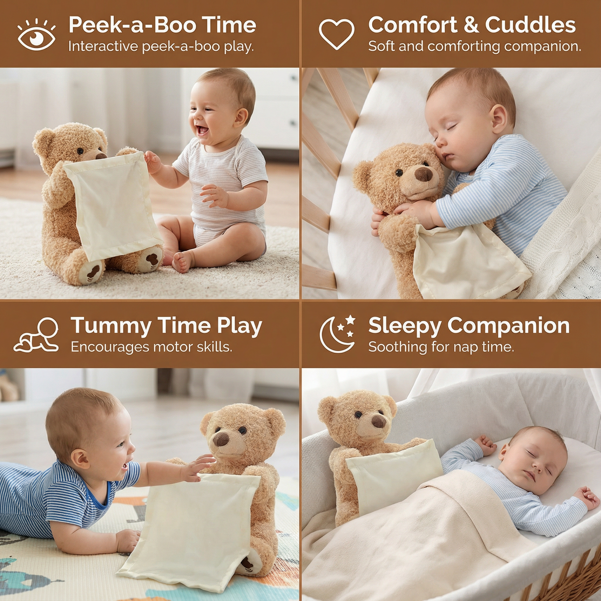 Interactive Plush Bear with Touch Activation and Voice Responses for Toddlers
