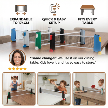 Adjustable Table Tennis Net with Clamp System for Round and Square Tables