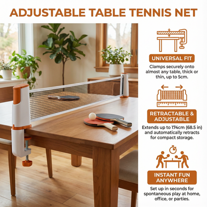 Adjustable Table Tennis Net with Clamp System for Round and Square Tables