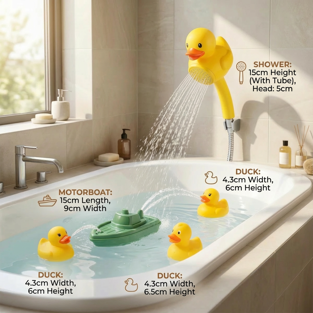 Duck Fountain Bath Toy with Motorized Boat and Squirting Ducks, Shower Head