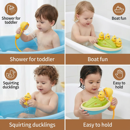 Duck Fountain Bath Toy with Motorized Boat and Squirting Ducks, Shower Head