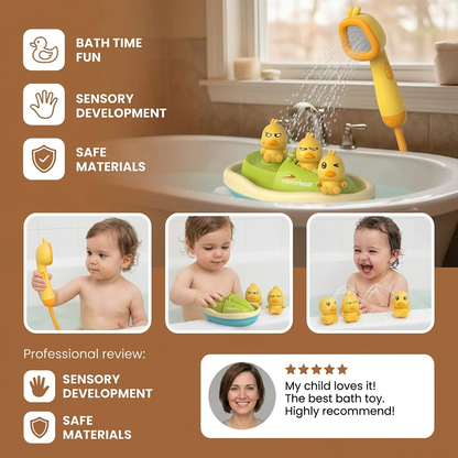 Duck Fountain Bath Toy with Motorized Boat and Squirting Ducks, Shower Head