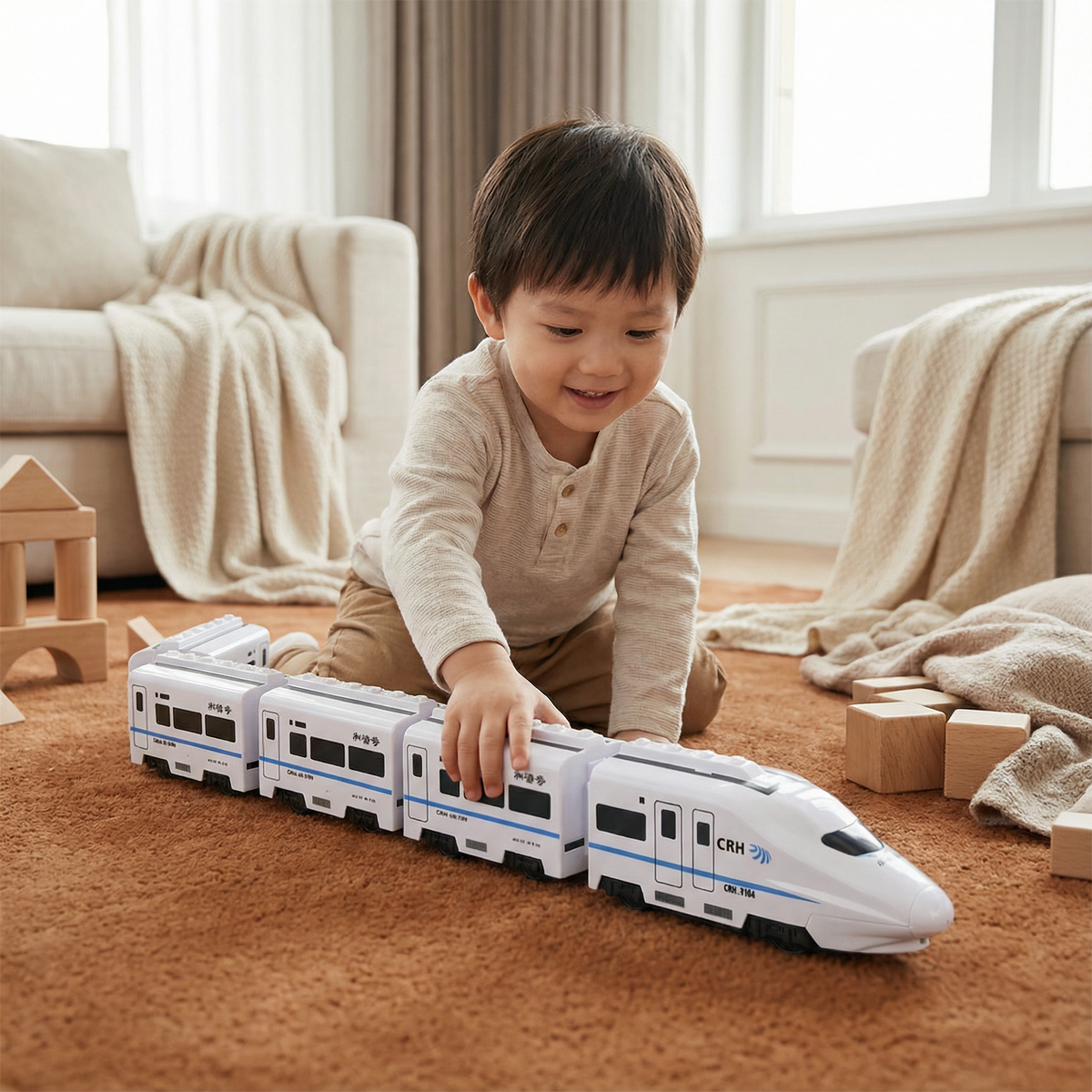 Linking Train Toy with Pull Chain and Bright Colors