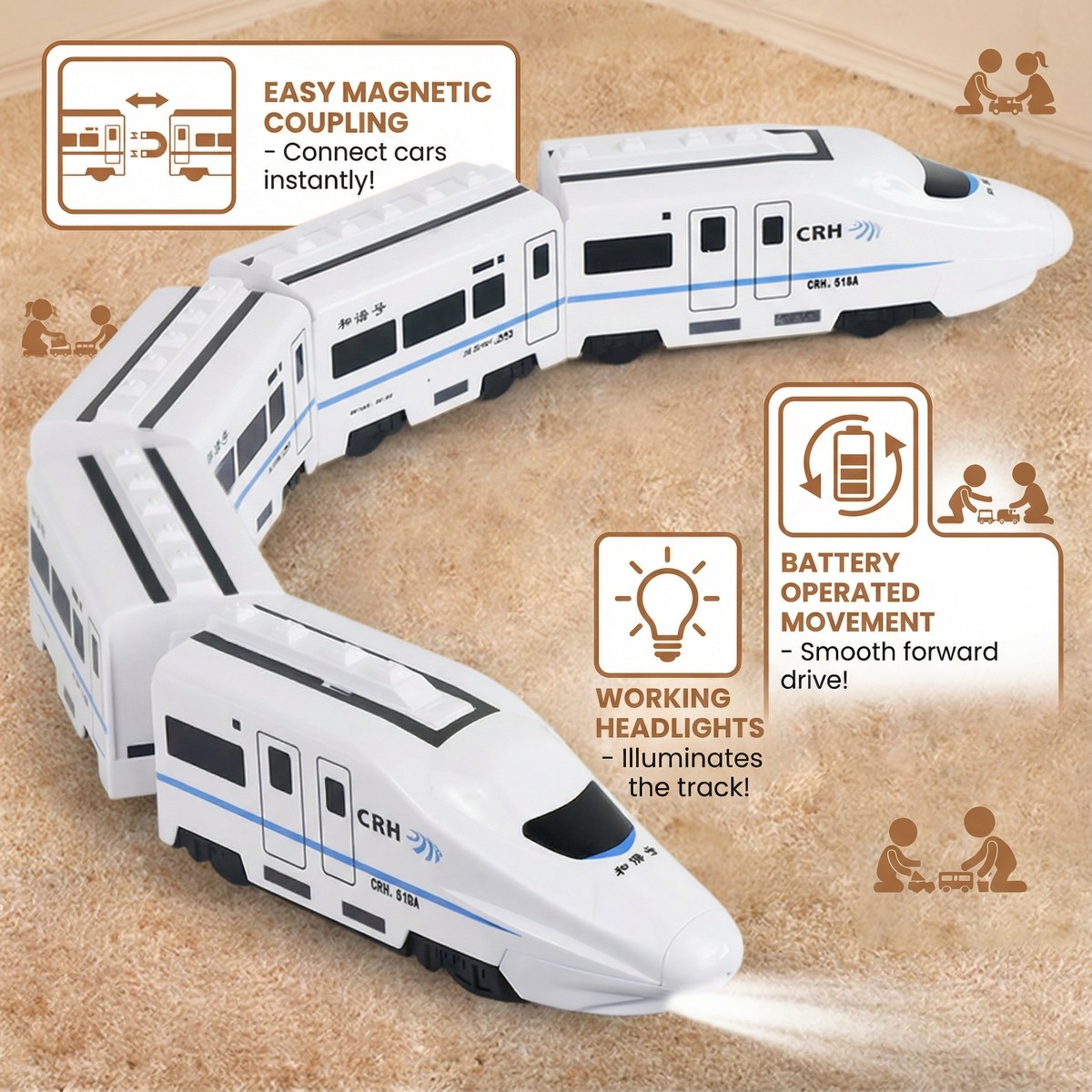 Linking Train Toy with Pull Chain and Bright Colors