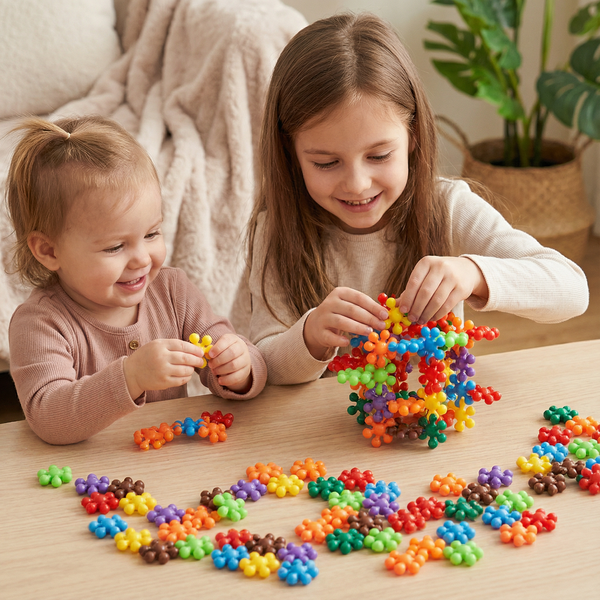 Interlocking Snowflake Building Blocks with Multiple Connection Points and Storage Box