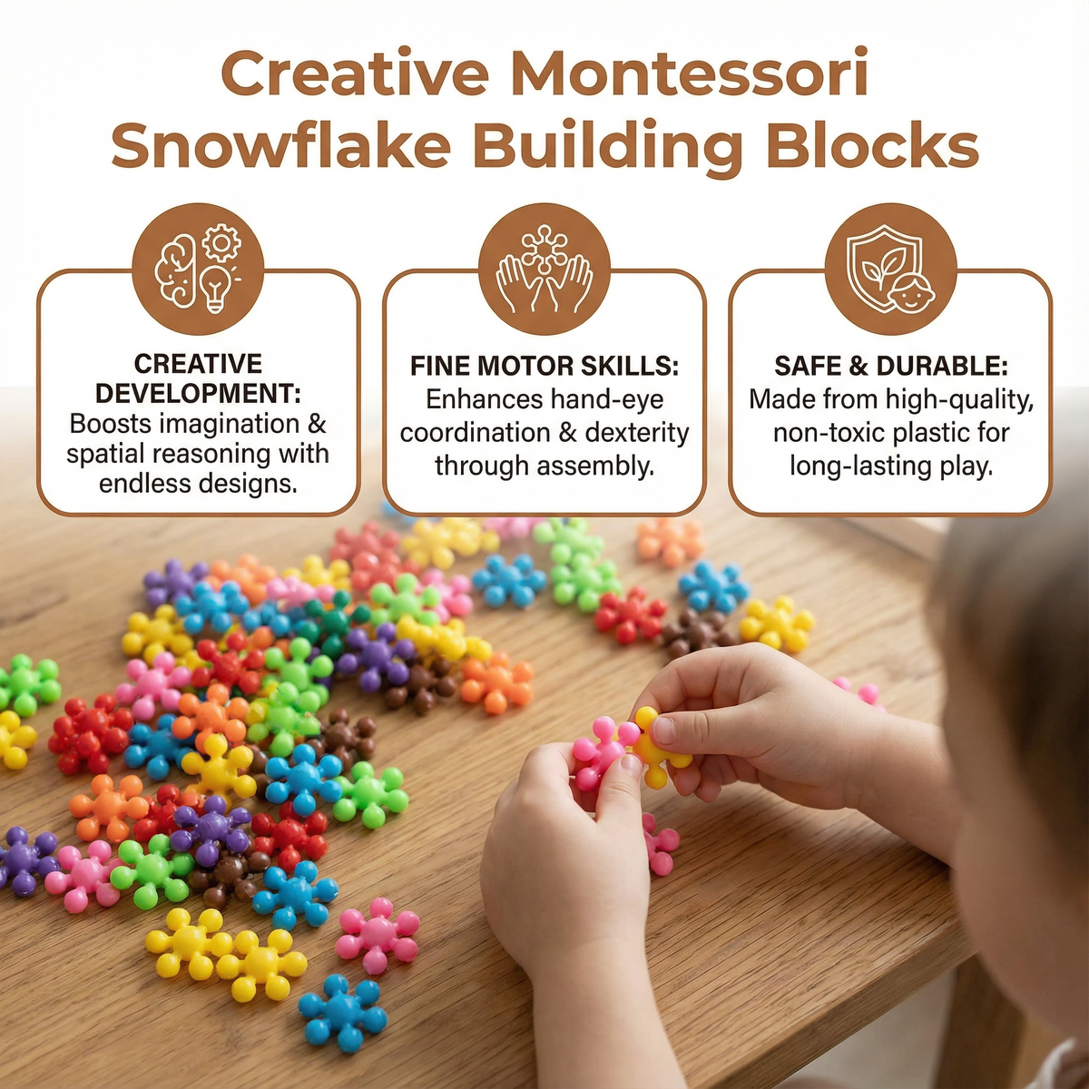 Interlocking Snowflake Building Blocks with Multiple Connection Points and Storage Box