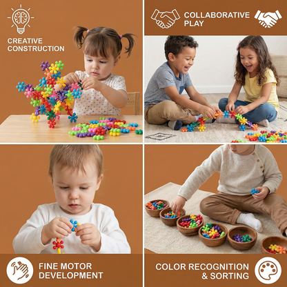 Interlocking Snowflake Building Blocks with Multiple Connection Points and Storage Box
