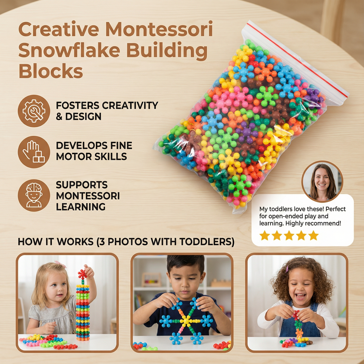 Interlocking Snowflake Building Blocks with Multiple Connection Points and Storage Box