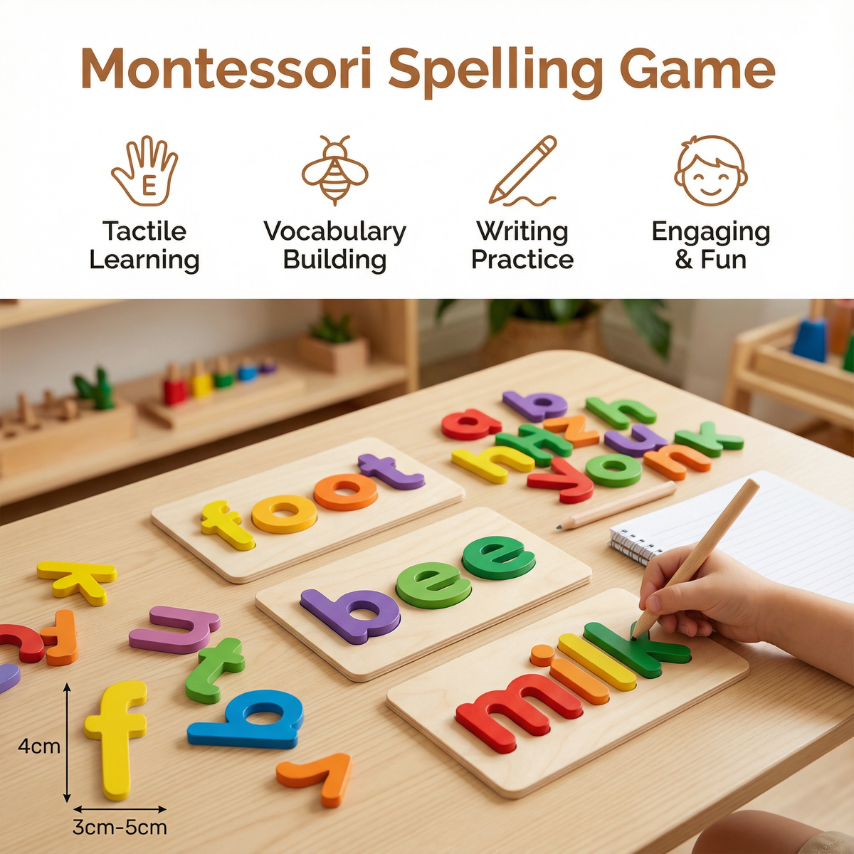Letter Recognition Spelling Game with Picture Cards and Letter Pieces for Preschool
