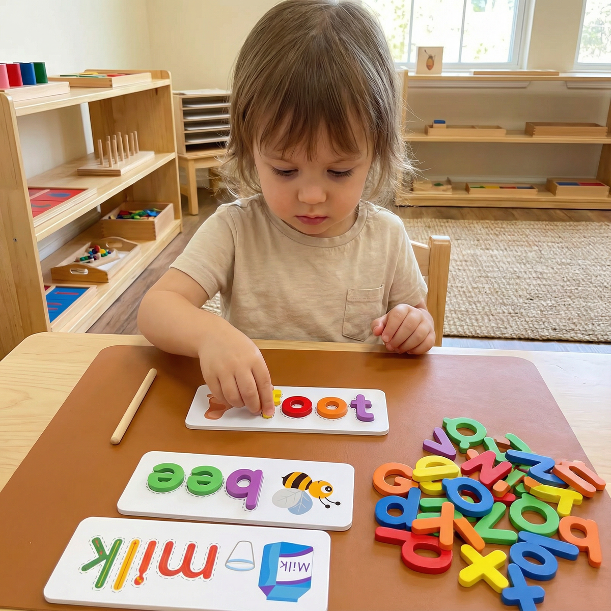 Letter Recognition Spelling Game with Picture Cards and Letter Pieces for Preschool