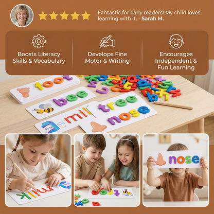 Letter Recognition Spelling Game with Picture Cards and Letter Pieces for Preschool