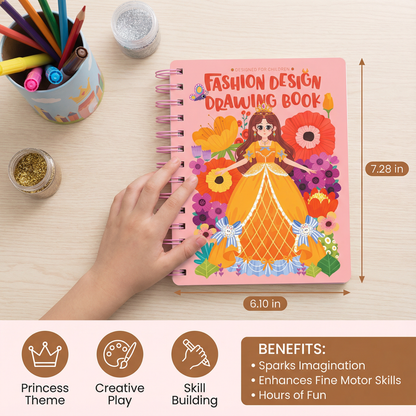Spiral-Bound Princess Coloring Book with Craft Materials and Design Templates