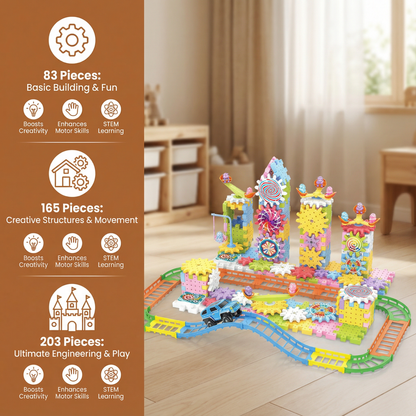 Gear Building Set with Rotating Mechanism and 203 Interlocking Pieces