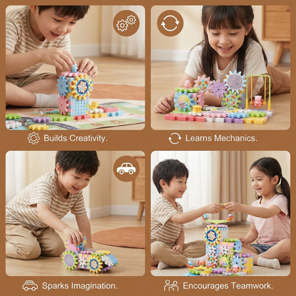 Gear Building Set with Rotating Mechanism and 203 Interlocking Pieces