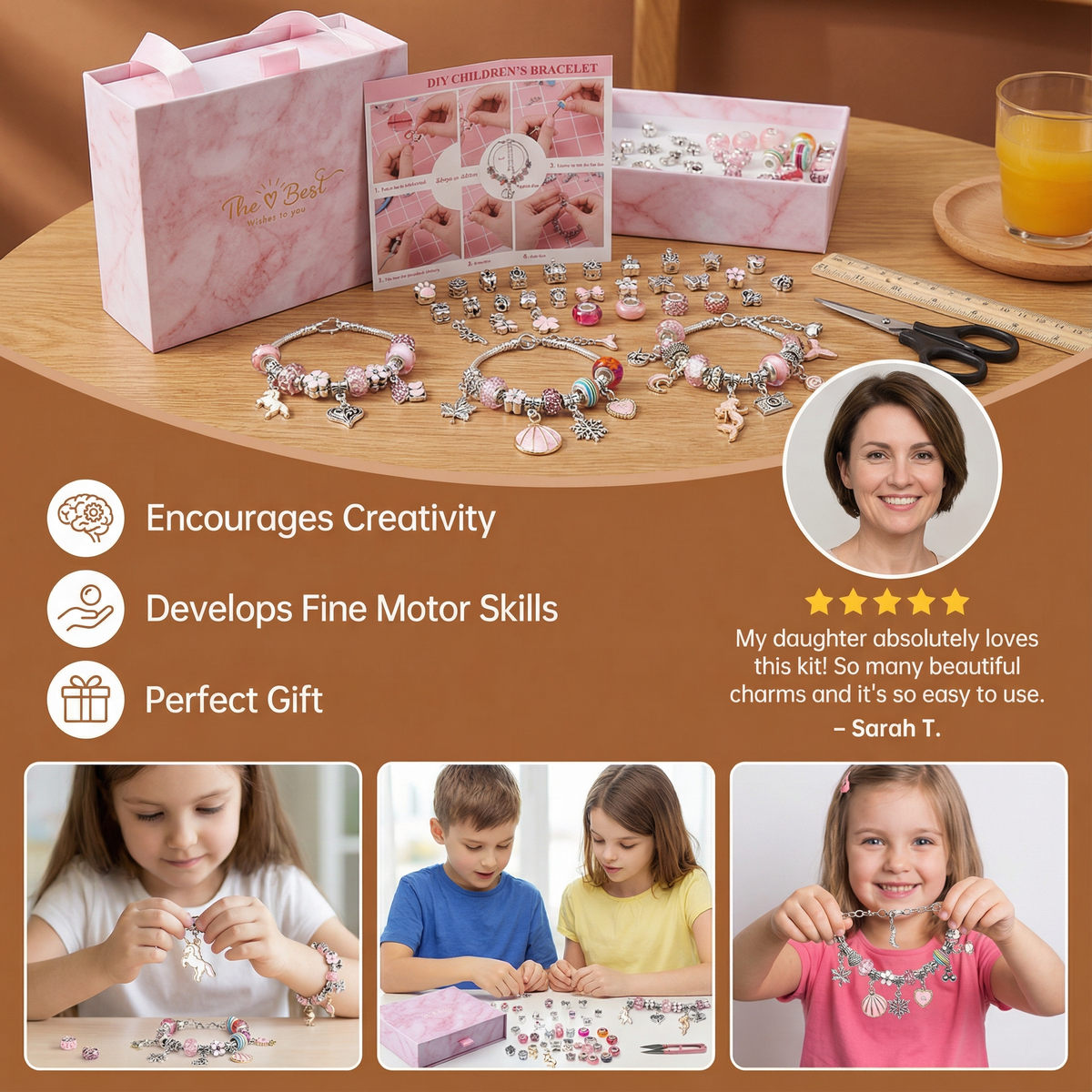 Bead Jewelry Crafting Kit with Elastic String and Metal Clasps