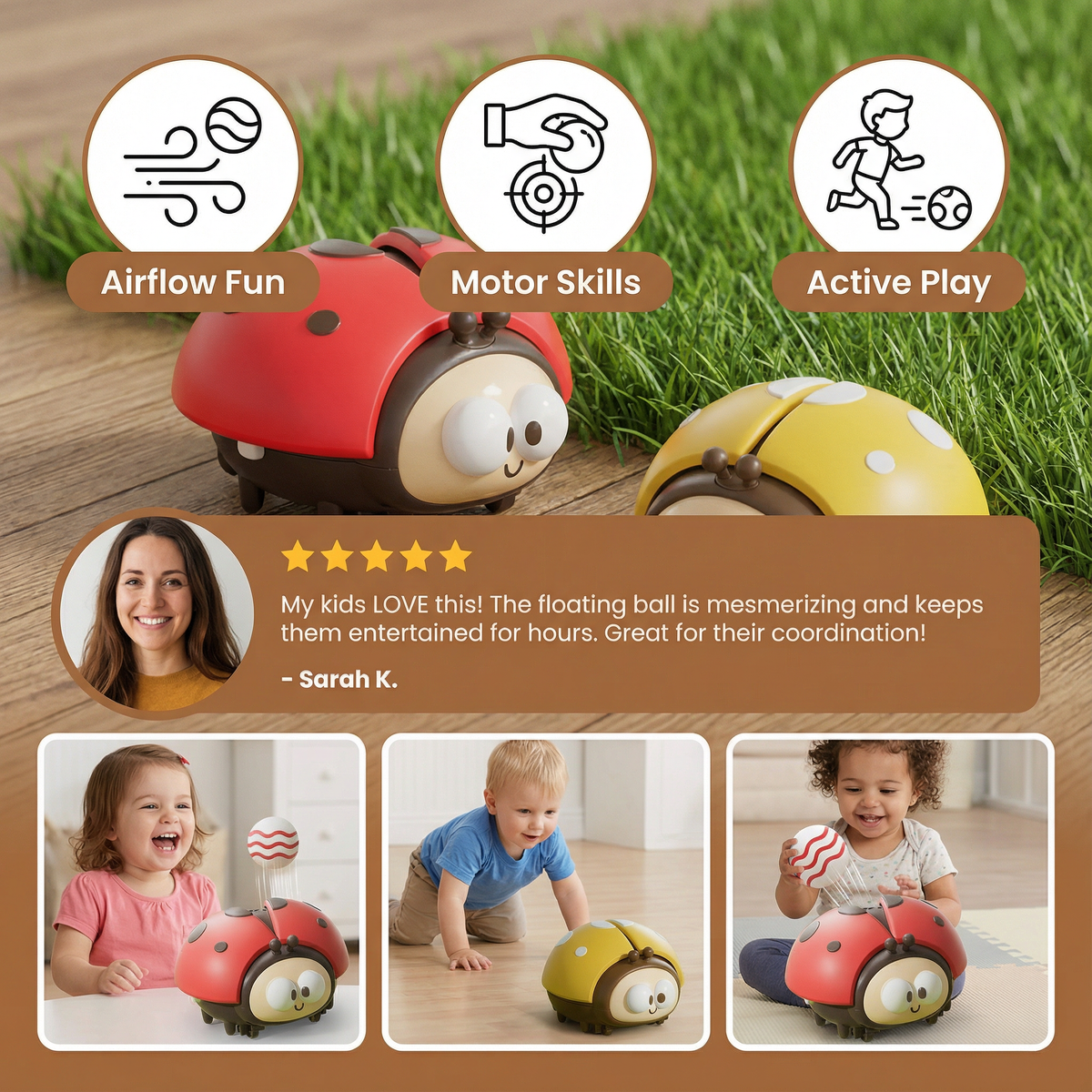 Floating Balloon Toy with Ladybug Design and Single Button Control