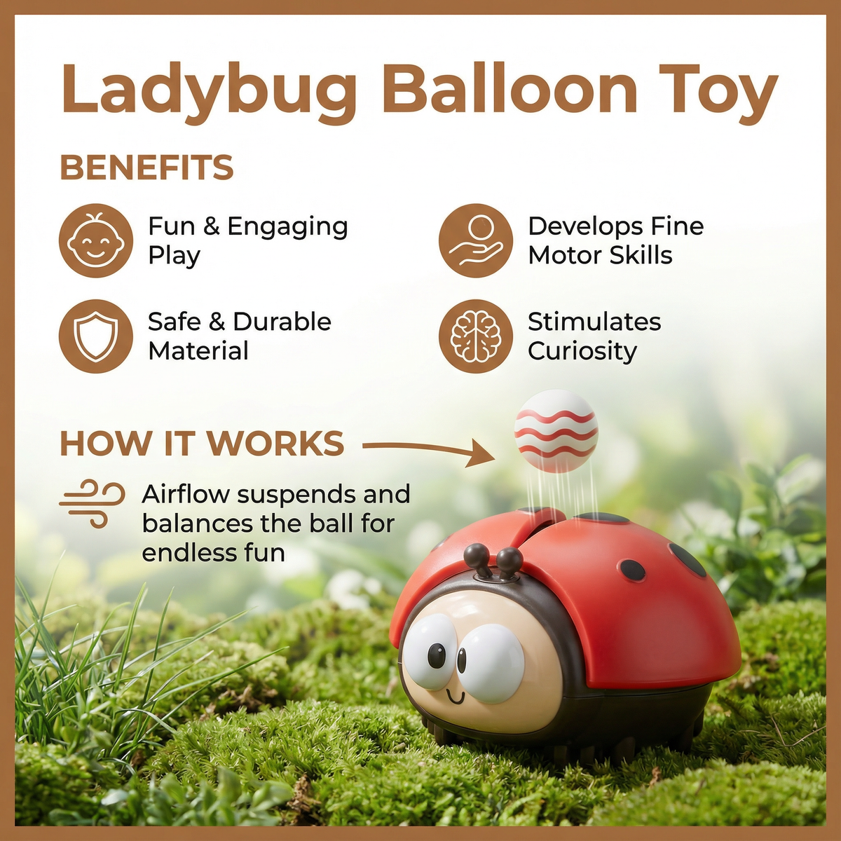 Floating Balloon Toy with Ladybug Design and Single Button Control