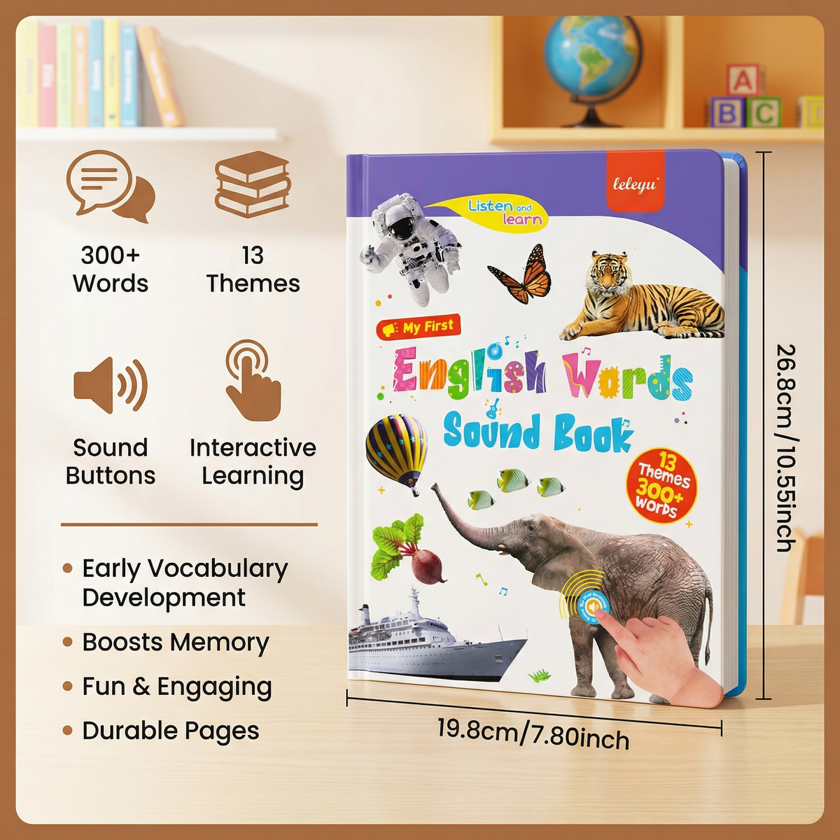 Interactive English Learning Book with 300 Words and Touch Sound Buttons