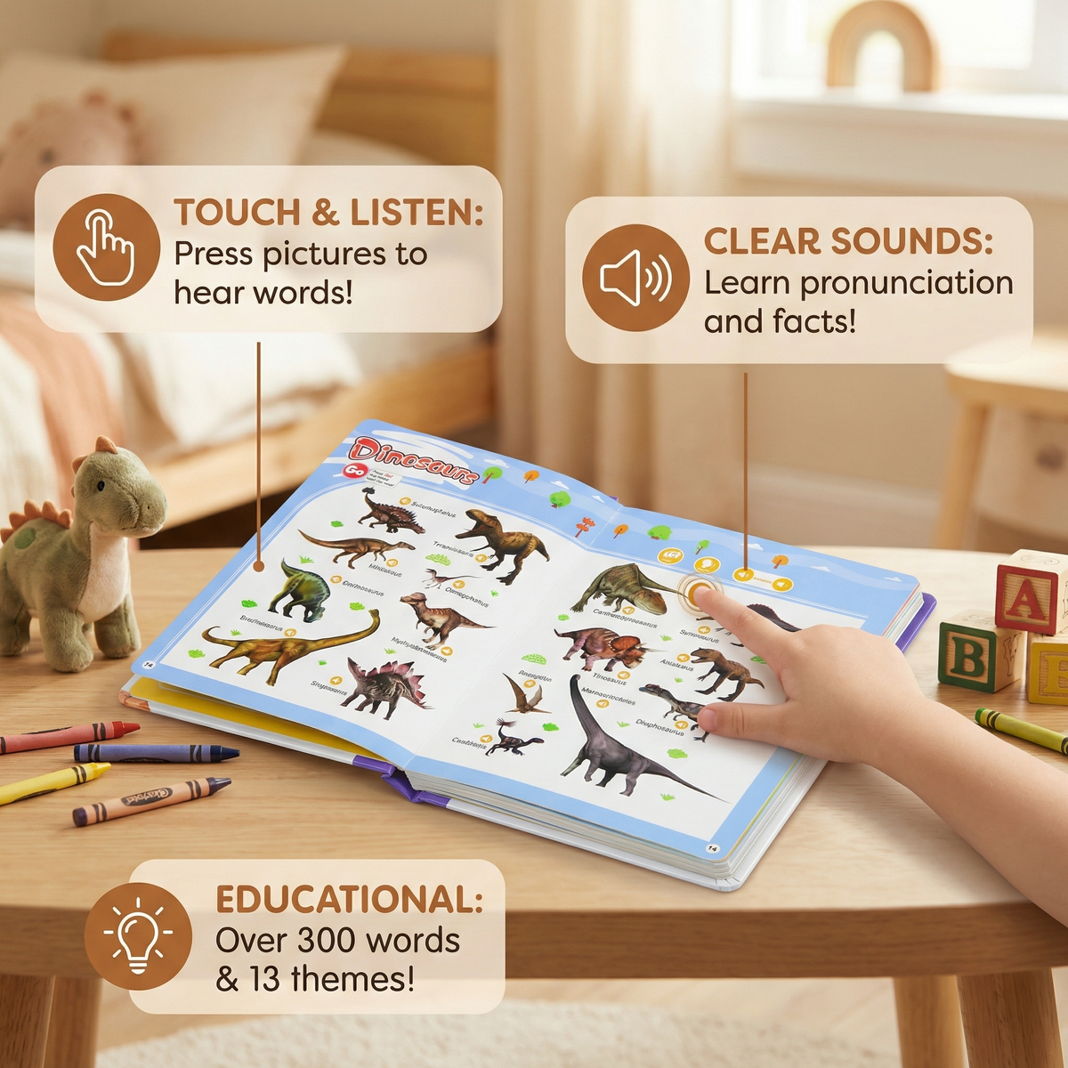Interactive English Learning Book with 300 Words and Touch Sound Buttons