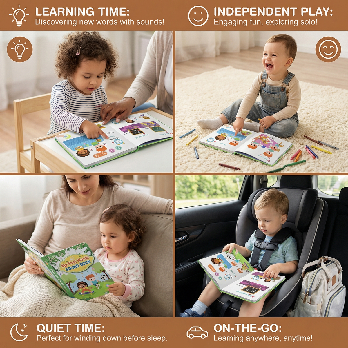 Interactive Sound Book with Pressable Audio Buttons for Toddler Vocabulary Learning