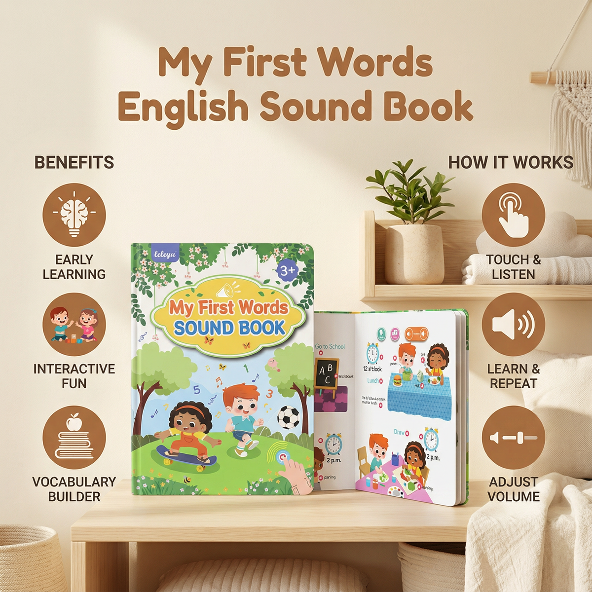 Interactive Sound Book with Pressable Audio Buttons for Toddler Vocabulary Learning
