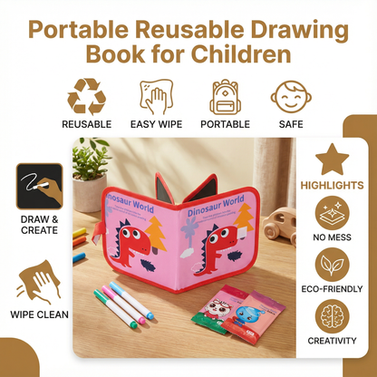 Reusable Drawing Book with Wipeable Pages for Kids
