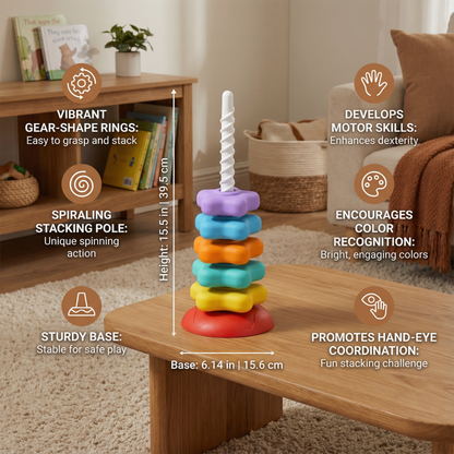 Colorful Spinning Tower Stacking Toy with Rotating Sections and Shape Learning
