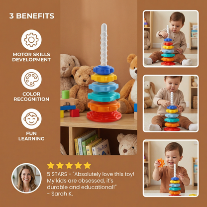 Colorful Spinning Tower Stacking Toy with Rotating Sections and Shape Learning