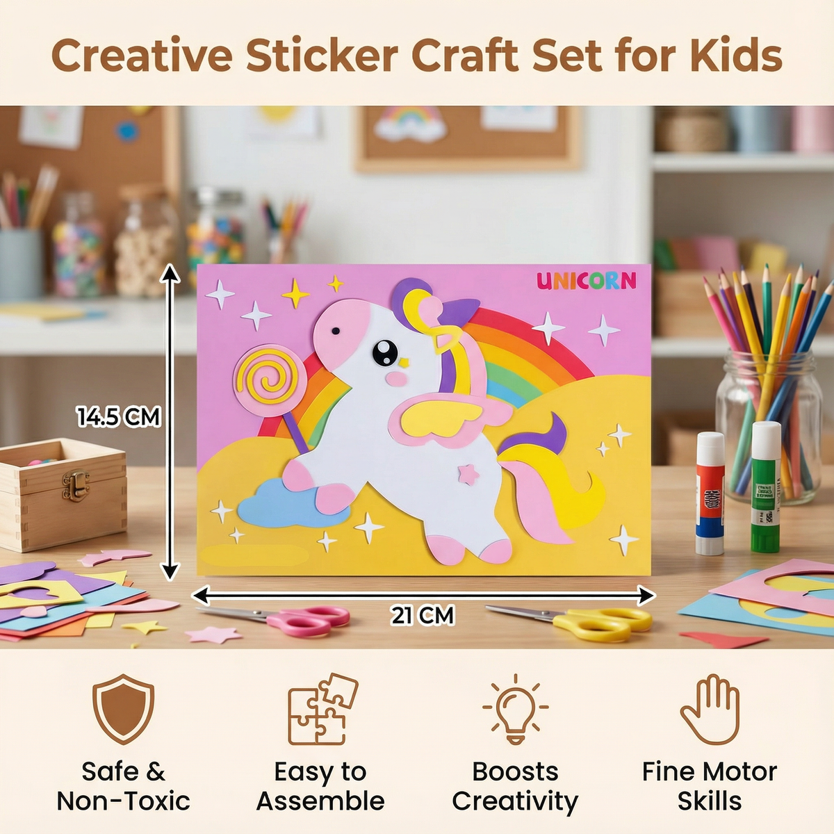 Sticker Placement Craft Set with Numbered Guides and Animal Vehicle Scenes