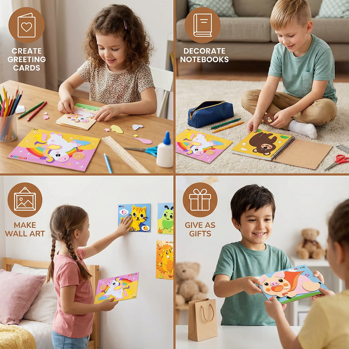 Sticker Placement Craft Set with Numbered Guides and Animal Vehicle Scenes
