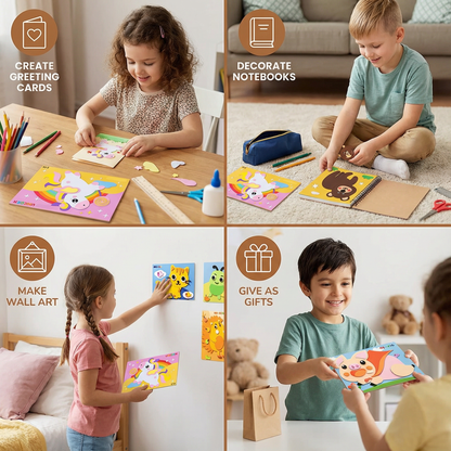 Sticker Placement Craft Set with Numbered Guides and Animal Vehicle Scenes